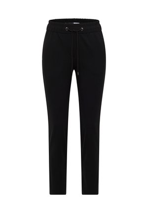 Schwarze Jogginghosen mit elastischem Bund und Kordelzug, slim fit und glatter Stoffstruktur. Inklusive seitlicher Taschen.