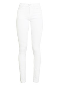 Vita smala jeans i en bomullsblandning med midjehöjd, fem fickor och en klassisk knapp- och dragkedjestängning.