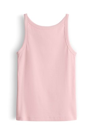 Light pink ribbed sleeveless tank top with wide shoulder straps and round neckline, displayed against white background.