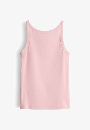 Light pink ribbed sleeveless tank top with wide shoulder straps and round neckline, displayed against white background.