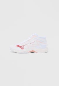 Πάνινα αθλητικά παπούτσια με ψηλό άνω μέρος σε λευκό χρώμα με ροζ λεπτομέρειες. Διαθέτουν πλέγμα και συνθετικά υλικά, υφή επιφάνειας, και μαλακή σόλα.