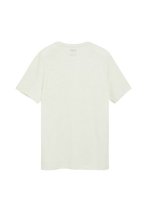 Prosty biały t-shirt z krótkim rękawem i okrągłym dekoltem, bez widocznych wzorów ani logo, ułożony na płasko na białym tle.