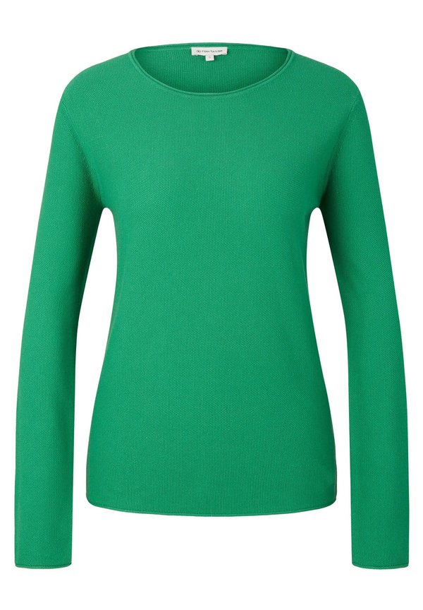 UNIFARBENER  MIT RUNDHALSAUSSC - Strickpullover - grün