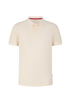 Polo shirt beige chiaro realizzato in cotone, con colletto, pattina a due bottoni, maniche corte e branding discreto sul petto.