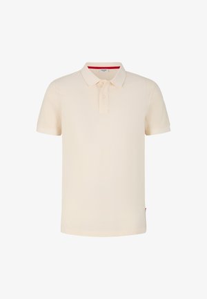 Lichtbeige polo shirt van katoen, met een kraaghals, een knoopsluiting met twee knopen, korte mouwen en subtiele branding op de borst.