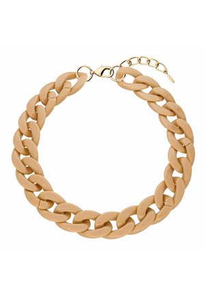 Collier en chaînes épaisses composé de maillons en plastique beige brillant, avec un fermoir doré et une extension de chaîne ajustable pour plus de flexibilité de taille.