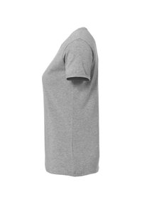 T-shirt in cotone grigio con design standard, caratterizzata da collo rotondo e maniche corte, con una texture liscia e senza motivi o dettagli visibili.