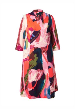 Ulla Popken ABSTRACT PRINT 3/4 SLEEVE GOBLET COLLAR  - Jurk - red pink