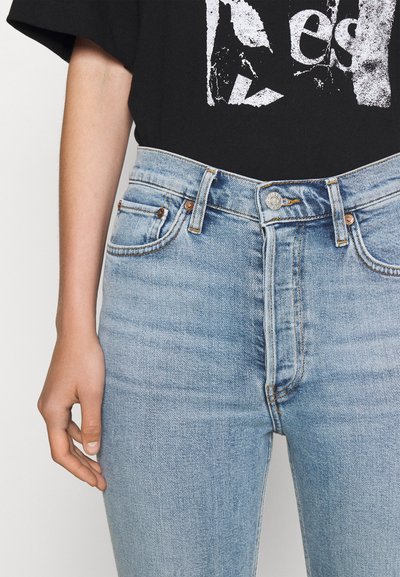 RE/DONE HIGH RISE ANKLE CROP - Traperice uskog kroja - light blue