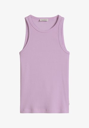 Bez rukávov levanduľový rebrovaný pletený top s okrúhlym výstrihom a štítkom Marc O’Polo na vnútornej zadnej strane goliera.