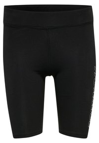 Zwarte sportshorts met een slim fit, gemaakt van rekbaar materiaal. Voorzien van een wit logo op de zijkant en een brede elastische tailleband.