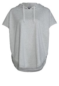 Sweat à capuche gris clair à manches courtes avec cordons de serrage et ourlet arrondi, de la marque Urban Classics, taille small.