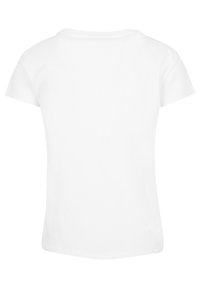 White short-sleeve T-shirt made of cotton; features a crew neck and smooth texture; no visible patterns or graphics on the back.