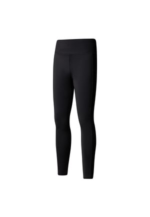 Czarne legginsy wykonane z elastycznej tkaniny, z wysokim stanem i dopasowanym krojem. Gładka tekstura, bez widocznych wzorów czy dodatków.