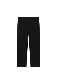 Μαύροι παντελόνες ίσιας γραμμής από βαμβάκι, με δύο πίσω τσέπες και απαλό υφή. Απλός σχεδιασ μός χωρίς μοτίβα ή λεπτομέρειες.