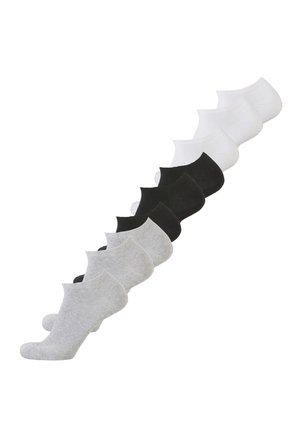 Set aus acht niedrig geschnittenen Socken in Weiß, Schwarz und Grau. Hergestellt aus einem weichen Baumwollmix; mit gerippten Bündchen und verstärkten Zehen.