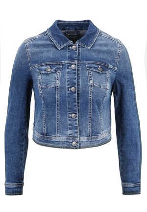 Denim jas met een kraag, lange mouwen en een sluiting met knopen aan de voorkant. Heeft twee borstzakken en een cropped fit. Lichte blauwe wassing.