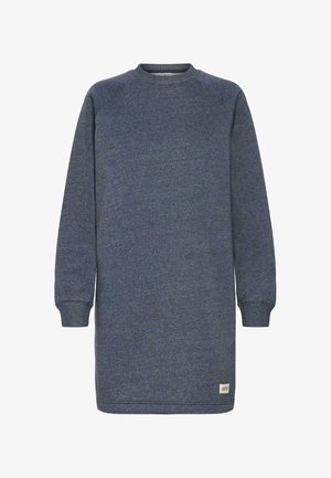 Tumši zila džemperkleita ar garām raglāna piedurknēm un apkakli. Izgatavota no mīksta auduma ar strukturētu virsmu. Mazs logotipa uzlīme apakšmalā.