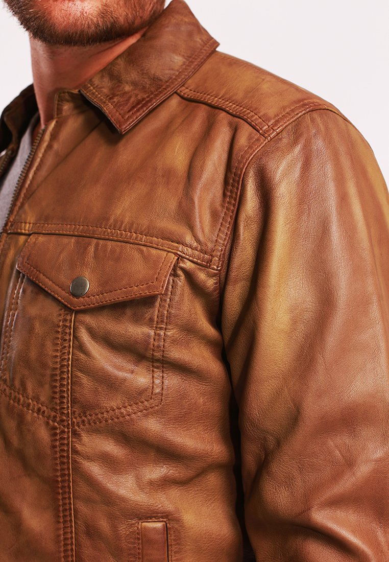 Gilet En Cuir Véritable Cooper Vintage Pour Homme - Taille S (US) - Marron - Occasion Très Bon état