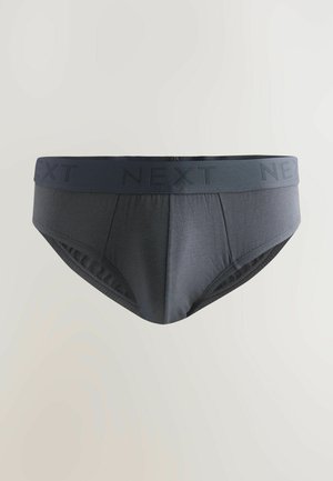 Moške temno sive spodnjice z teksturiranim elastičnim pasom, na katerem je natisnjeno ime blagovne znamke "NEXT" v temnejši odtenek. Mehka tkanina, oprijeta oblika.