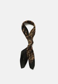 Sjavnspejlet i sort og brunt silke med leopardprint, som har et knyttet design med spidse ender og en glat tekstur.