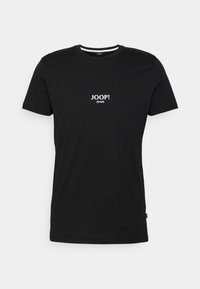 Černé bavlněné tričko s kulatým výstřihem a krátkými rukávy, se středovým bílým logem "JOOP! JEANS" na hrudi.