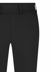 Zwarte broek met een gladde stofstructuur, met een recht model en een standaard tailleband. Geen zichtbare patronen of accenten.