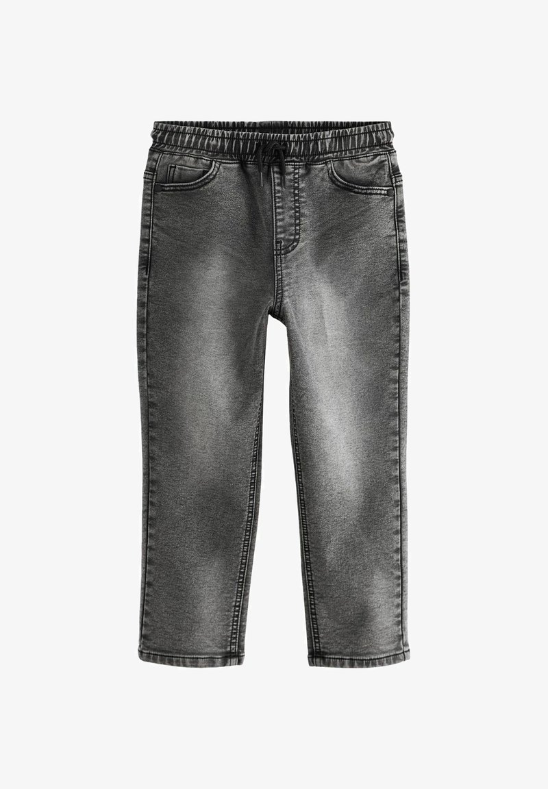 Hallid denimpüksid elastse vöökoha, paela ja kahe esitaskuga. Omab pleekinud tekstuuri ja sirget lõiget.