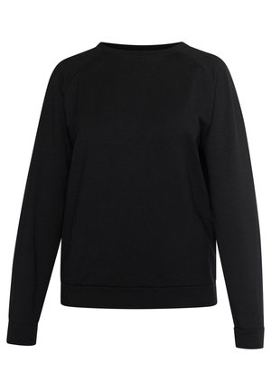 Schwarzes Sweatshirt aus Baumwollmischung, mit langen Ärmeln, Rundhalsausschnitt und einfarbig ohne Muster oder Akzente.