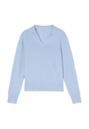 Maglione a maniche lunghe azzurro chiaro con scollo a V e ampio colletto, polsini e orlo a costine.