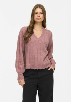VILA, KNITTED PULLOVER VIZIRA V-NECK - Pullover - nostalgia rose