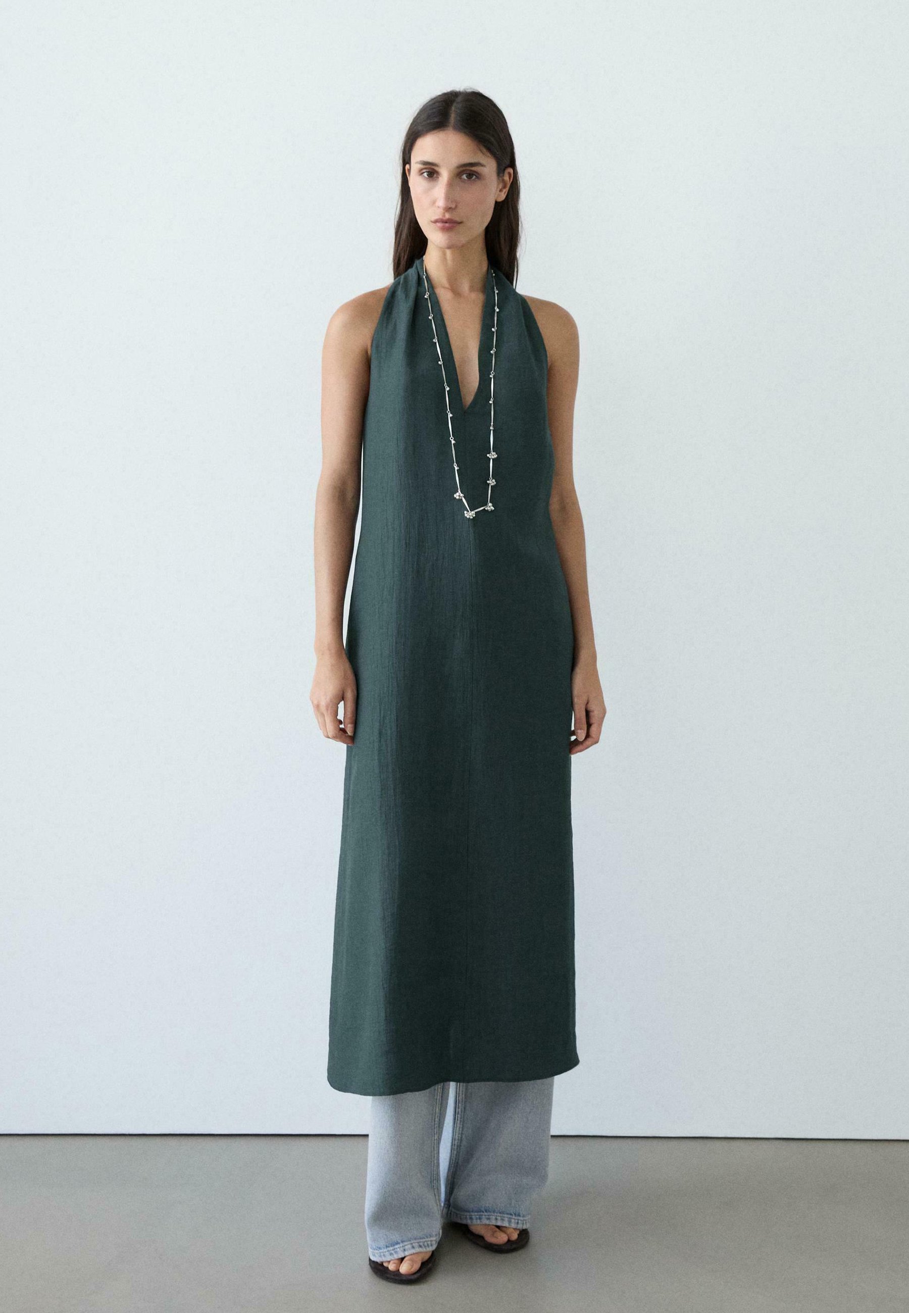 massimo dutti halter dress Long pleated halterneck dress Terra-cotta Dress