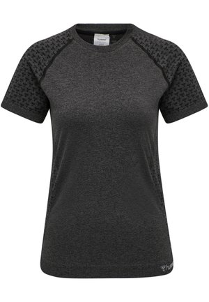T-shirt sportivo nero con maniche raglán corte, spalle con motivo textured e tessuto liscio. Logo Hummel stampato in basso.