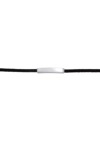 Black suede cord with a smooth, rectangular white metal accent in the center, featuring a glossy finish and minimalistic design.