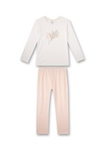 Sanetta Meisjespyjama lange witte stippen allover | Hoogwaardige en comfortabele katoenen pyjama voor meisjes pyjamaset voor meisjes, beige, 128
