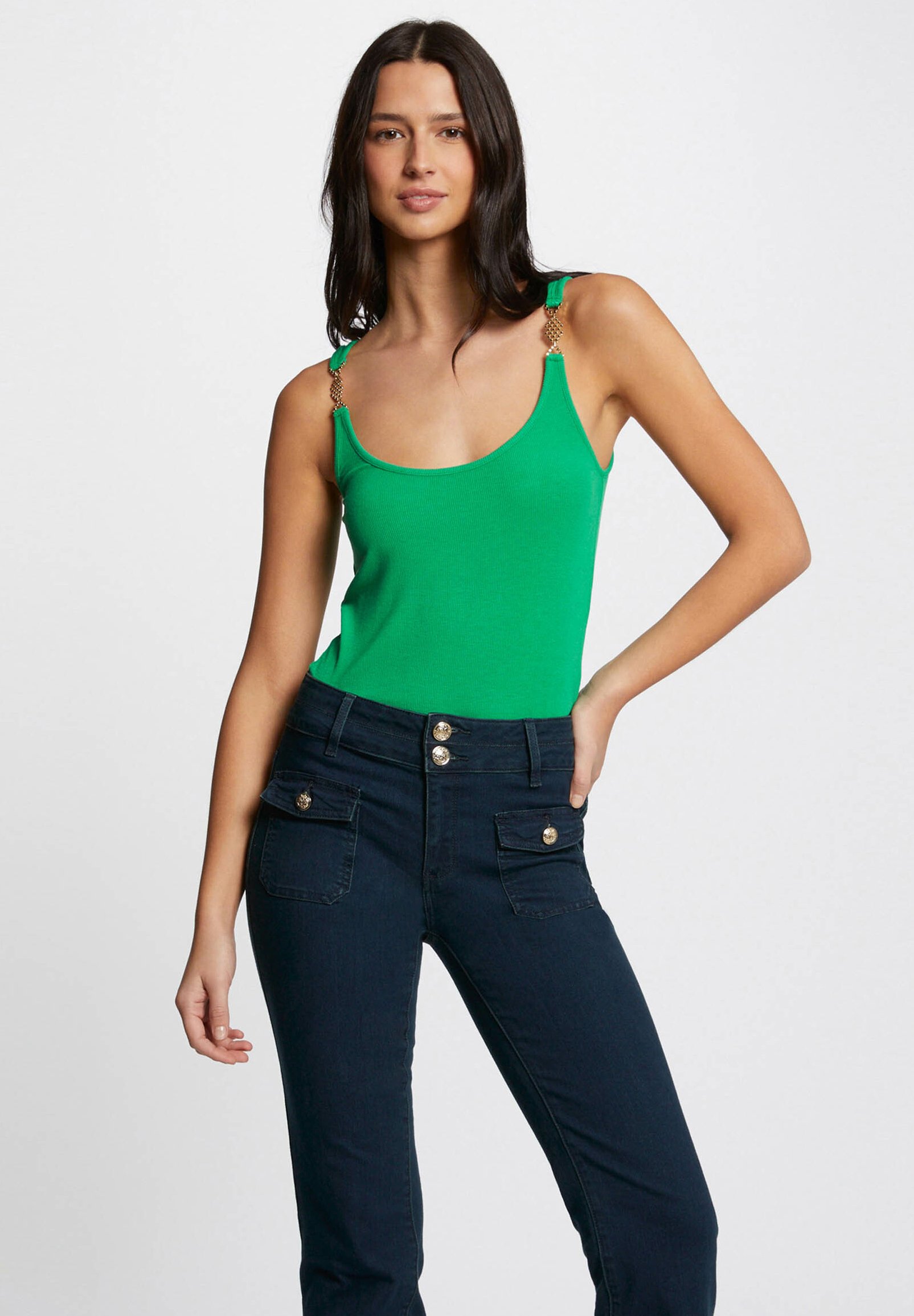 Top Spaghetti AJC Dentelle Noir – Fines Bretelles, Polyester/viscose, Taille Femme, été
