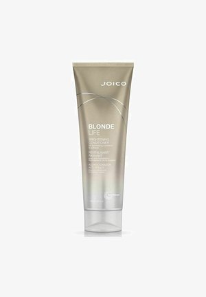 Joico Blonde Life Brightening Conditioner in a sleek silver tube with white text, featuring a flip-top lid and subtle curved design accents.