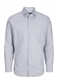 Camicia button-up azzurro chiaro, con colletto a punta, maniche lunghe e un tessuto a trama semplice con una tasca singola.