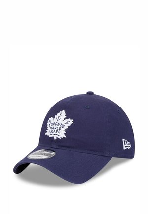 Navy blue baseball cap with a curved brim, featuring an embroidered white maple leaf logo and "Toronto Maple Leafs" text on the front.