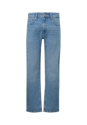 Jasnoniebieskie dżinsy o prostym kroju, pięć kieszeni, oraz zapięcie na guzik w talii. Miękka tekstura z wyblakłym wykończeniem.