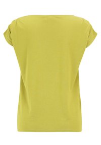 Limegrøn kortærmet T-shirt med afslappet pasform, blød bomuldsstruktur, rund halsudskæring og ren kant. Simpelt, ensfarvet design.