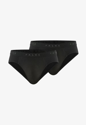 Black cotton brief underwear set with FALKE logo waistband. Smooth texture, classic design, featuring a low-rise shape for comfort.