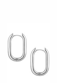 Hõbedased rõngas kõrvarõngad, millel on ristkülikukujuline kuju, lisatud teravad aktsendid ülaosas ja sile, poleeritud tekstuur.