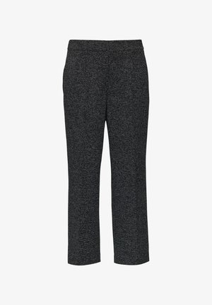 Pantalons texturés noir et blanc avec une coupe droite et une taille élastique. Présente un motif subtil sur l'ensemble du tissu.