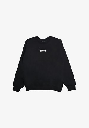 Felpa nera con collo a giro e maniche lunghe, con logo bianco in stile graffiti centrato sul petto.