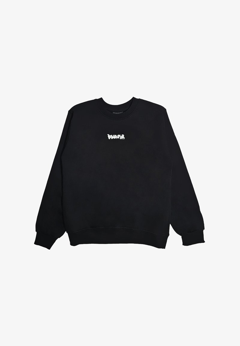 Felpa nera con collo a giro e maniche lunghe, con logo bianco in stile graffiti centrato sul petto.