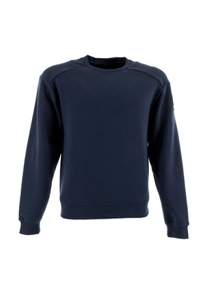 Felpa blu navy con scollo rotondo, maniche lunghe e polsini e fondo a coste. Realizzata in un materiale liscio e morbido. Senza loghi visibili.