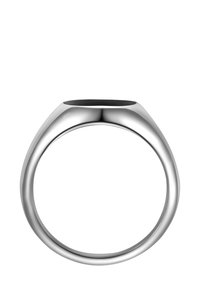 Silberner Ring mit einem glatten, geschwungenen Design und polierter Oberfläche. Besitzt ein breites Band, das zum schmalen oberen Teil verjüngt, ohne Verzierung.
