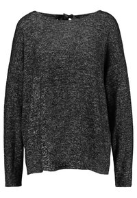 Černý pletený svetr s texturou, volného střihu, širokým výstřihem a dlouhými rukávy. Na zadní straně má detail s mašlí.