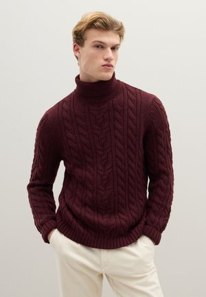 HIGH-NECK REGULAR FIT WITH CABLE DESIGN - Strickpullover - dark red